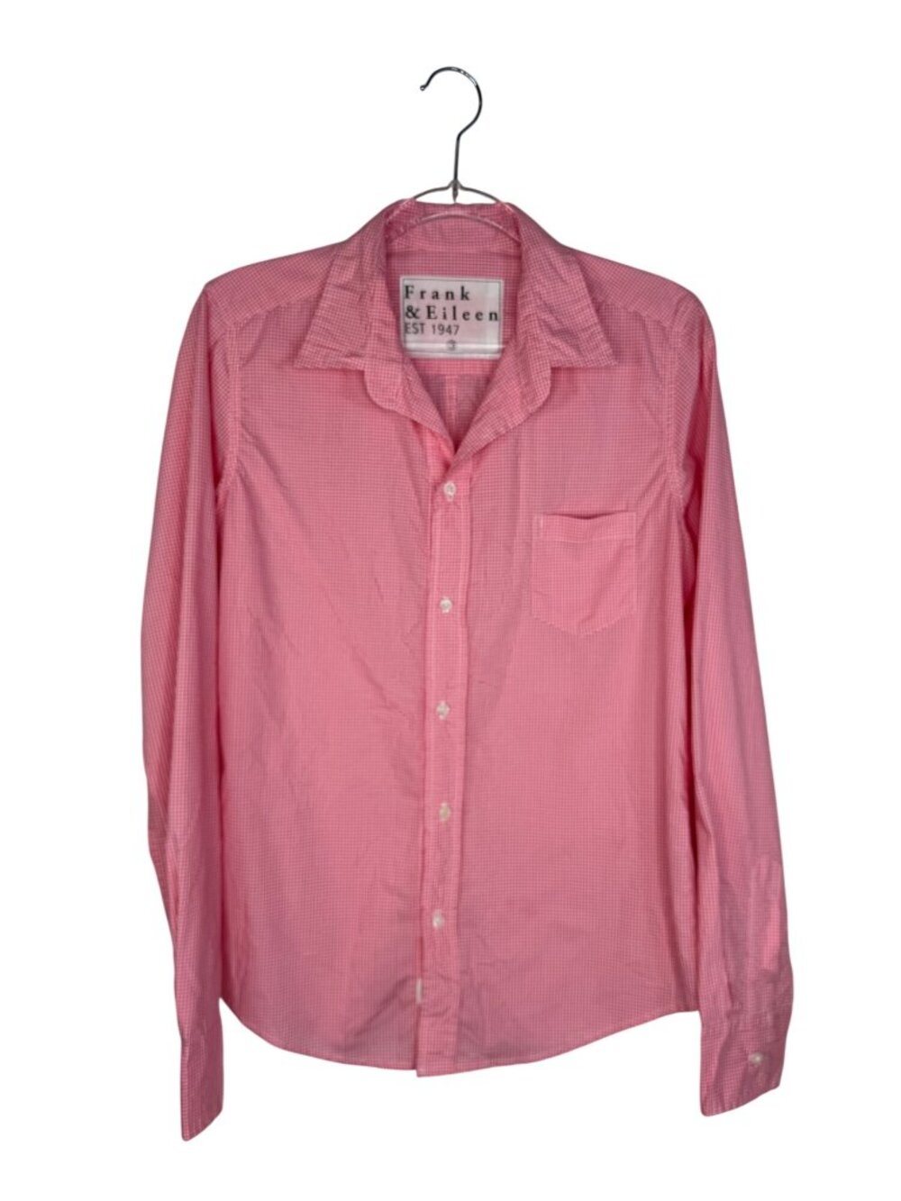 Frank & Eileen Barry Button Up Shirt Micro Gingham in Pink & White Size Small